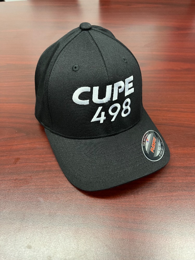 CUPE 498 Baseball Hat Black with White Print
