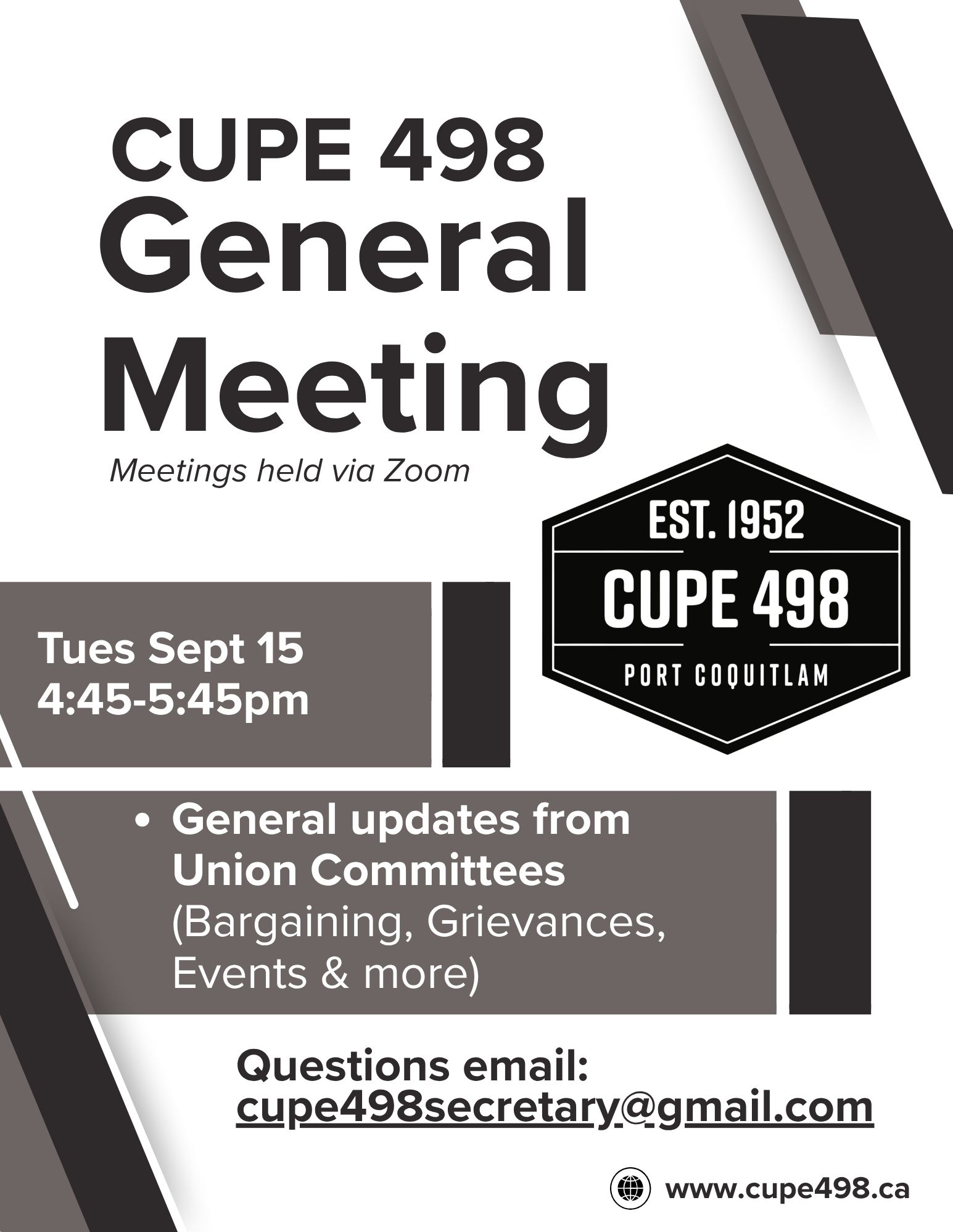September General meeting poster CUPE 498